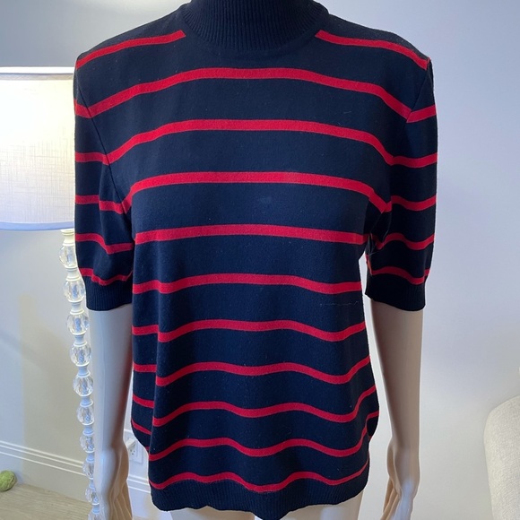 Rena Lange, made in Italy Striped Turtleneck Sweater, Short Sleeves Sz M - Picture 2 of 8